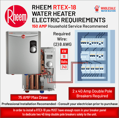 RHEEM RTEX-18 18kw 240v Tankless, Instant Electric Water Heater