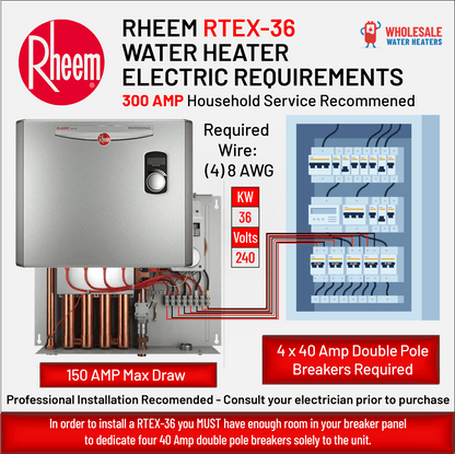 RHEEM RTEX-36 36kw 240v Tankless, Instant Electric Water Heater